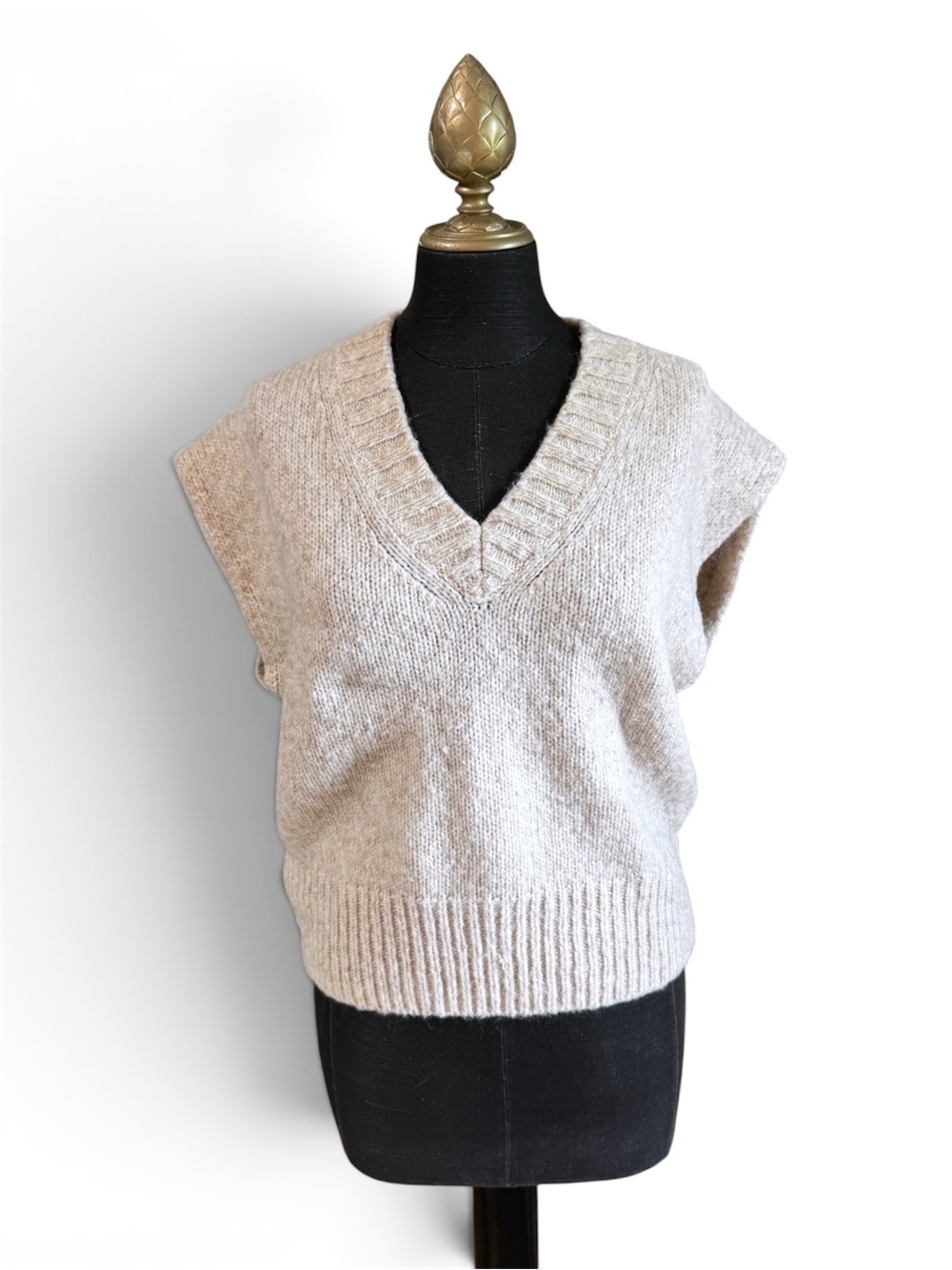Madewell Cropped Sweater Vest Boxy Oatmeal Cream Knit Wool Size Small